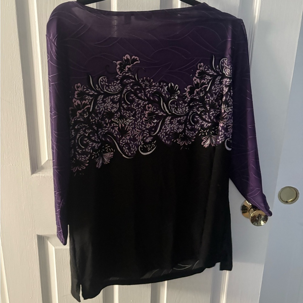 Croft & Barrow Purple and Black Floral Blouse - Picture 6 of 8